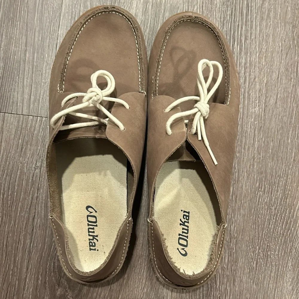 Olukai Ohana Lace Up Shoes Nubuck Tan Leather Men's Size 9